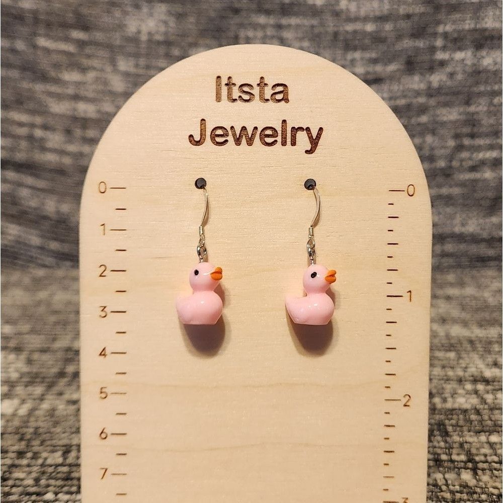 Pink Rubber Ducky Earrings on Sterling Silver French Earwires